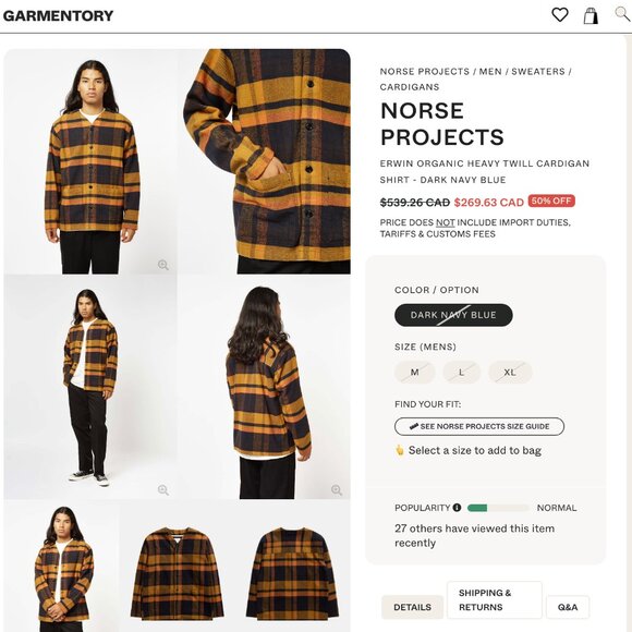 Norse Projects x J.Crew Erwin Heavy Twill Cardigan Shirt Jacket Scandinavian - Picture 14 of 16